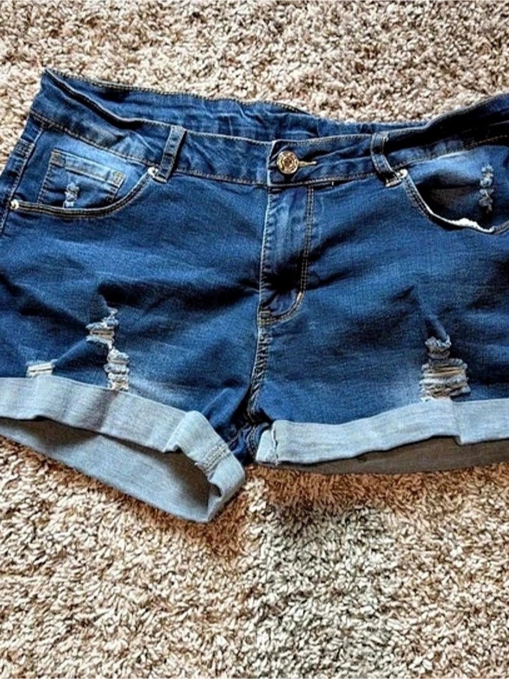 Distressed Denim Jean Shorts in Blue Size XL